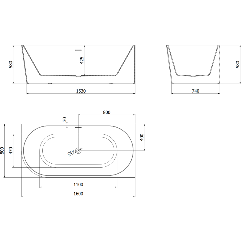 Mexen Mia freestanding corner bathtub right 160 x 80 cm, white/black, brushed nickel overflow - 52691608075P-97