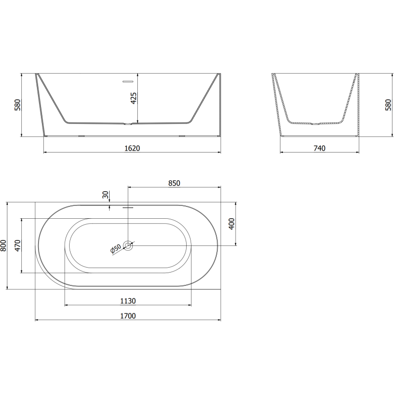 Mexen Mia freestanding corner bathtub right 170 x 80 cm, white/black, chrome overflow - 52691708075P-01