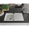 Mexen Cesar granite kitchen sink 1-bowl with drainer and kitchen faucet Rita, white - 6514-20-670300-70