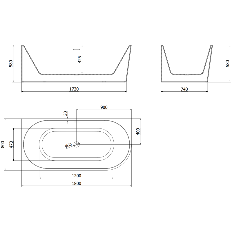 Mexen Mia free-standing corner bathtub left 180 x 80 cm, white/black, gold overflow - 52691808075L-50