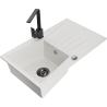 Mexen Cesar 1-compartment granite sink with a drip tray and kitchen mixer tap Rita, White - 6514-20-670300-70