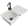 Mexen Cesar granite kitchen sink 1-bowl with drainer and kitchen faucet Rita, white - 6514-20-670300-70