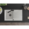 Mexen Cesar granite kitchen sink 1-bowl with drainer and kitchen faucet Rita, white - 6514-20-670300-70