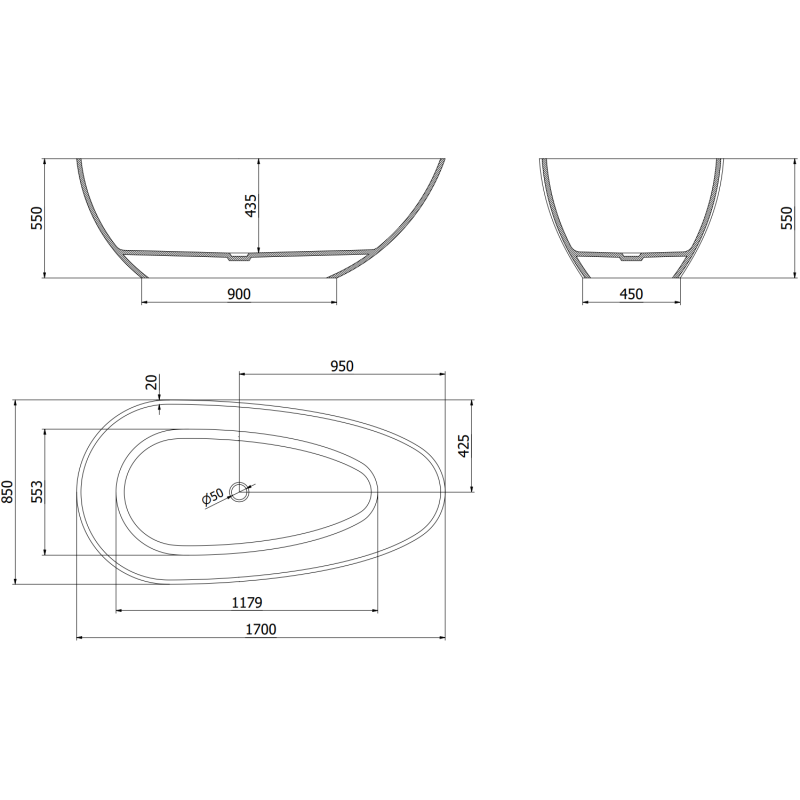 Mexen Glass Forest freestanding transparent bathtub 170 x 85 cm, chrome drain - 58061708502