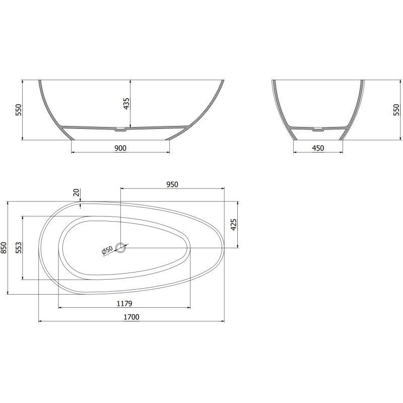 Mexen Glass freestanding transparent bathtub 170 x 85 cm, denim, chrome drain - 58061708507