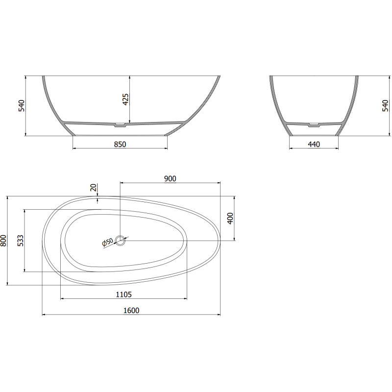 Mexen Glass Black Freestanding Transparent Bath 160 x 80 cm, Chrome Plug - 58061608013