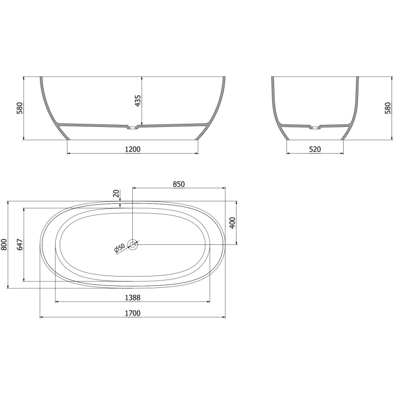 Mexen Pure freestanding transparent bathtub 170 x 80 cm, cherry, chrome plug - 58071708009