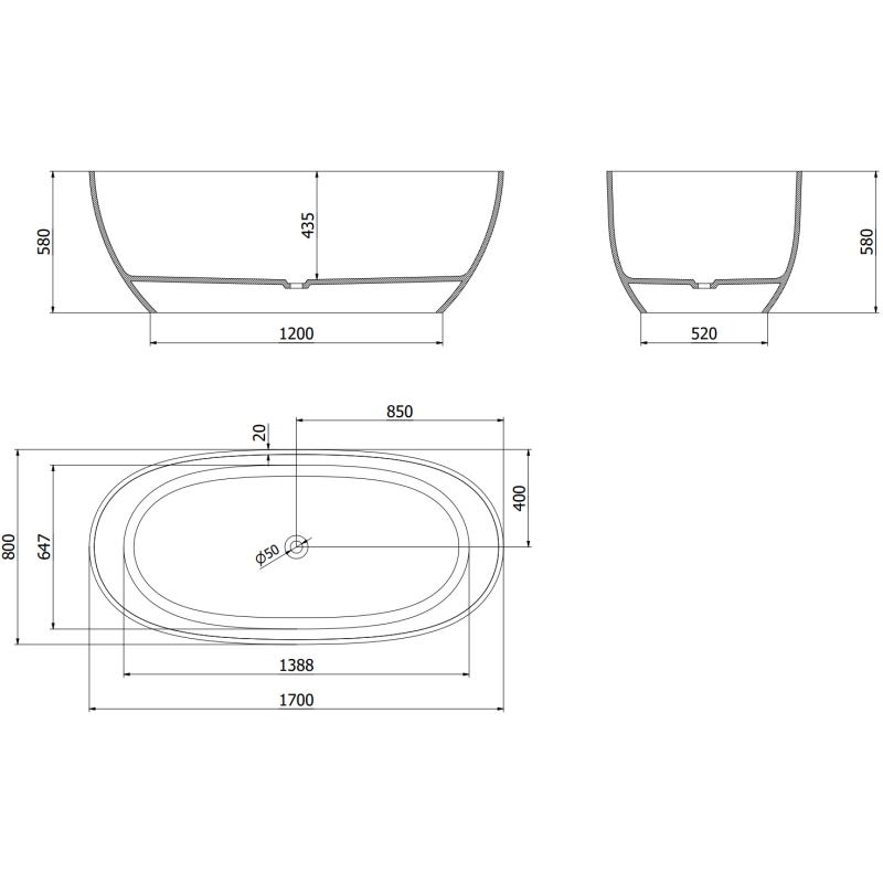 Mexen Pure lime freestanding transparent bath 170 x 80 cm, chrome plug - 58071708012