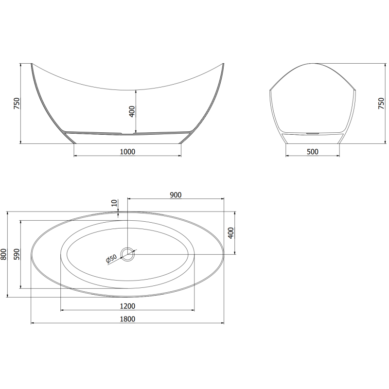 Mexen Vea earth free-standing transparent 180 x 80 cm, chrome cork - 58091808005