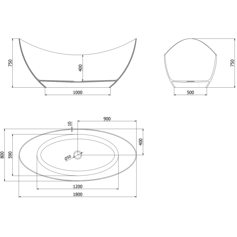 Mexen Vea forest free-standing transparent bathtub 180 x 80 cm, forest, cork chrome - 58091808002
