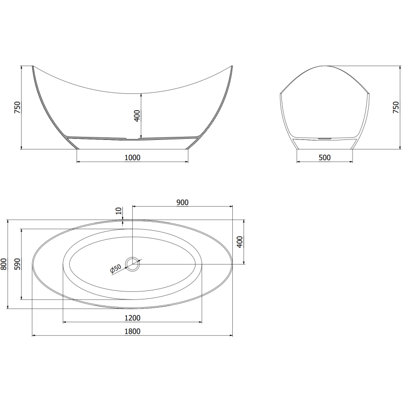 Mexen Vea free-standing transparent bathtub 180 x 80 cm, chrome plug - 58091808008