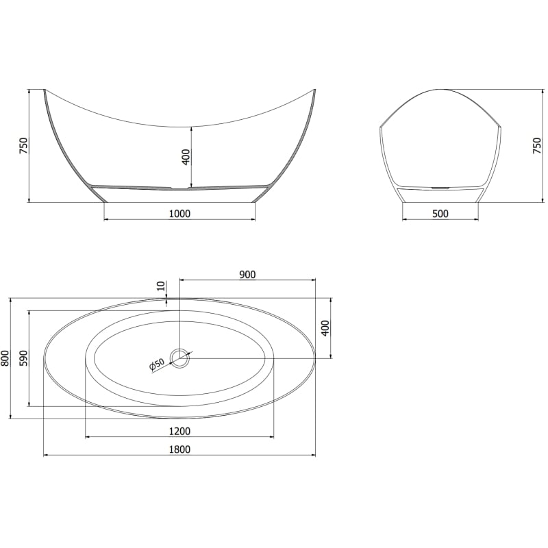 Mexen Vea freestanding transparent bathtub 180 x 80 cm, clear, chrome plug - 58091808008