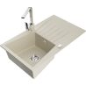 Mexen Cesar 1-compartment granite sink with a drip tray and kitchen mixer tap Rita, Beige - 6514-69-670300-00