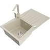 Mexen Cesar 1-compartment granite sink with a drip tray and kitchen mixer tap Rita, Beige - 6514-69-670300-69