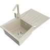 Mexen Cesar granit sink 1-bowl with drainer and kitchen faucet Rita, beige - 6514-69-670300-69