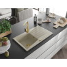 Mexen Cesar 1-bowl granite sink with drainer and Rita kitchen faucet, beige - 6514-69-670300-50