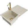 Mexen Cesar 1-bowl granite sink with drainer and Rita kitchen faucet, beige - 6514-69-670300-50