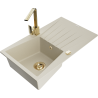 Mexen Cesar granite kitchen sink 1-bowl with drainer and kitchen faucet Rita, beige - 6514-69-670300-50
