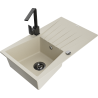 Mexen Cesar 1-compartment granite sink with a drip tray and kitchen mixer tap Rita, Beige - 6514-69-670300-70