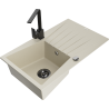 Mexen Cesar granite kitchen sink 1-bowl with drainer and kitchen faucet Rita, beige - 6514-69-670300-70