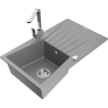Mexen Cesar 1-bowl granite kitchen sink with drainer and Rita kitchen faucet, gray - 6514-71-670300-00