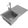 Mexen Cesar granite kitchen sink 1-bowl with drainer and Rita kitchen faucet, gray - 6514-71-670300-00