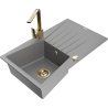 Mexen Cesar granit kitchen sink 1-bowl with drainer and Rita kitchen faucet, gray - 6514-71-670300-50
