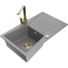 Mexen Cesar granite kitchen sink 1-bowl with drainer and kitchen faucet Rita, gray - 6514-71-670300-50