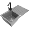 Mexen Cesar 1-bowl granite sink with drainer and Rita kitchen faucet, gray - 6514-71-670300-70