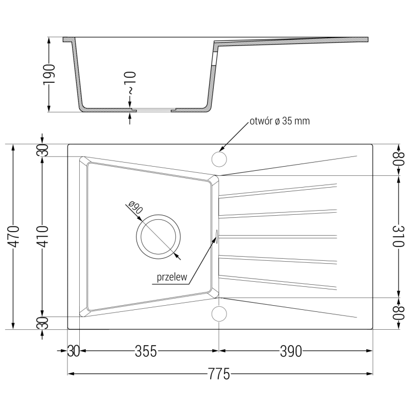 Mexen Cesar granite sink 1-bowl with drainer and Rita kitchen tap, grey - 6514-71-670300-70