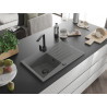 Mexen Cesar 1-bowl granite sink with drainer and kitchen faucet Rita, gray - 6514-71-670300-70-B