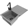 Mexen Cesar 1-compartment granite sink with a drip tray and kitchen mixer tap Rita, Grey - 6514-71-670300-70-B