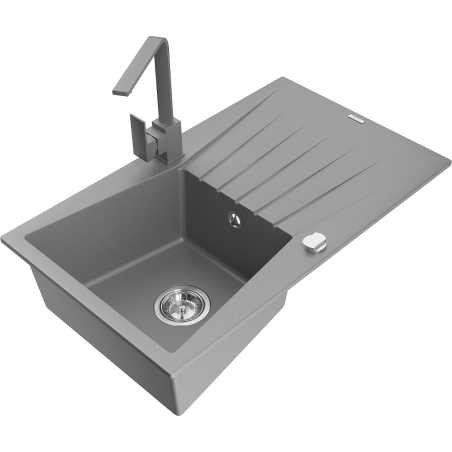 Mexen Cesar single-bowl granite sink with drainer and Rita kitchen tap, grey - 6514-71-670300-71