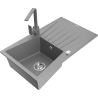 Mexen Cesar granite sink 1-bowl with drainer and kitchen faucet Rita, gray - 6514-71-670300-71