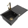 Mexen Cesar granite kitchen sink 1-bowl with drainer and kitchen faucet Rita, black/silver metallic - 6514-73-670300-50