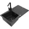 Mexen Cesar Granite Sink 1-Bowl with Drainer and Kitchen Faucet Rita, Black/Silver Metallic - 6514-73-670300-70-B