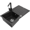 Mexen Cesar 1-Bowl Granite Sink with Drainer and Kitchen Faucet Rita, Black/Silver Metallic - 6514-73-670300-70