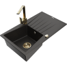 Mexen Cesar 1-compartment granite sink with a drip tray and kitchen mixer tap Rita, Black/Gold metallic - 6514-75-670300-50