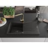 Mexen Cesar granite sink 1-bowl with drainer and Rita kitchen faucet, black/gold metallic - 6514-75-670300-50-B