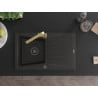 Mexen Cesar granite sink 1-bowl with drainer and Rita kitchen faucet, black/gold metallic - 6514-75-670300-50-B
