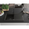 Mexen Cesar granite sink 1-bowl with drainer and kitchen faucet Rita, black/gold metallic - 6514-75-670300-70-B