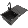 Mexen Cesar 1-compartment granite sink with a drip tray and kitchen mixer tap Rita, Black/Gold metallic - 6514-75-670300-70-B