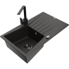 Mexen Cesar granite sink 1-bowl with drainer and kitchen faucet Rita, black/gold metallic - 6514-75-670300-70-B