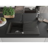 Mexen Cesar granite kitchen sink 1-bowl with drainer and kitchen faucet Rita, black/golden metallic - 6514-75-670300-70