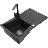 Mexen Cesar 1-compartment granite sink with a drip tray and kitchen mixer tap Rita, Black/Gold metallic - 6514-75-670300-70