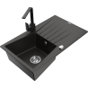 Mexen Cesar granite kitchen sink 1-bowl with drainer and kitchen faucet Rita, black/golden metallic - 6514-75-670300-70