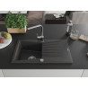 Mexen Cesar granite kitchen sink 1-bowl with drainer and kitchen faucet Rita, black speckled - 6514-76-670300-00