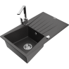 Mexen Cesar 1-compartment granite sink with a drip tray and kitchen mixer tap Rita, spotted black - 6514-76-670300-00
