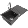 Mexen Cesar granite kitchen sink 1-bowl with drainer and kitchen faucet Rita, black speckled - 6514-76-670300-00