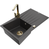 Mexen Cesar 1-compartment granite sink with a drip tray and kitchen mixer tap Rita, spotted black - 6514-76-670300-50